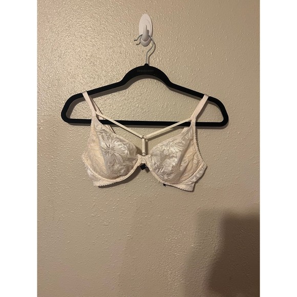 Victorias Secret White Lace Shimmer Very Sexy Unlined Plunge Bra Size 34D - Picture 1 of 5